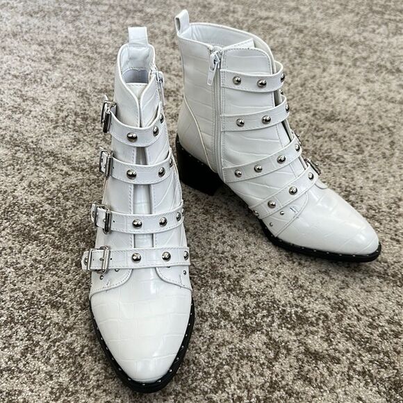 Catherine Melandrano White Leather Heeled Boots 6.5 - Picture 1 of 9